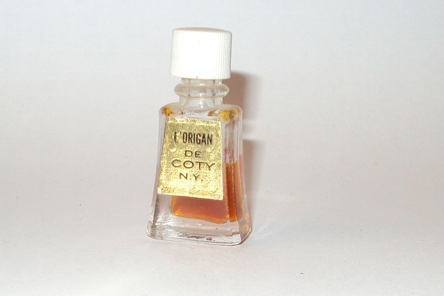 Miniature L'Origan de Coty Etiquette doré bouchon Strié Hauteur 4 cm 