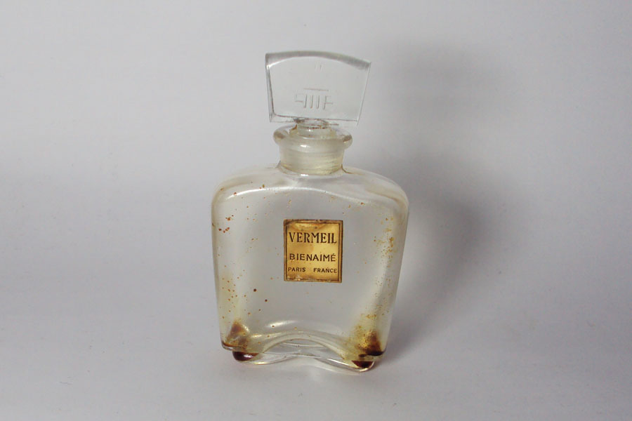 Flacon Vermeil de Bienaimé Bouchon émeri étiquette doré hauteur 7 cm 