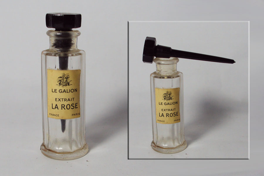 Miniature La Rose de Le Galion Testeur extrait bouchon en verre noir émeri hauteur 6.8 cm 