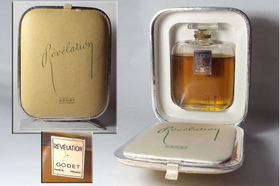 Flacon Revelation de Godet Bouchon en verre émerisé Hauteur 9 cm étiquette doré 